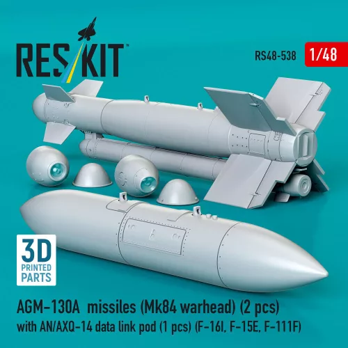 ResKit Models AGM-130A missiles (2 pcs) (Mk84 warhead) with AN/AXQ-14 data link pod (1 pcs) (F-16I, F-15E, F-111F) (3D Printed) - rakéták, 2 db