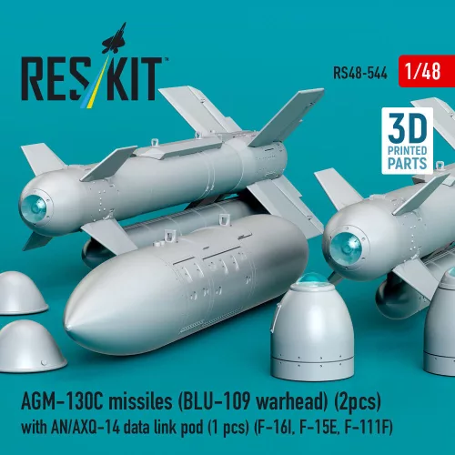 ResKit Models AGM-130C missiles (2 pcs) (BLU-109 warhead) with AN/AXQ-14 data link pod (1 pcs) (F-16I, F-15E, F-111F) (3D Printed) - rakéták, 2 db