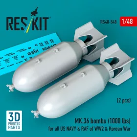   ResKit Models MK.36 bombs (2 pcs) (1000 lbs) for all US NAVY & RAF of WW2 & Korean War (3D Printed) - bombák, 1000 fontos, 2 db