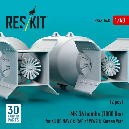 ResKit Models MK.36 bombs (2 pcs) (1000 lbs) for all US NAVY & RAF of WW2 & Korean War (3D Printed) - bombák, 1000 fontos, 2 db