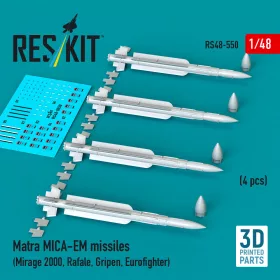   ResKit Models Matra MICA-EM missiles (4 pcs) (Mirage 2000, Rafale, Gripen, Eurofighter) (3D Printed) - Matra MICA-EM – rakéták, 4 db