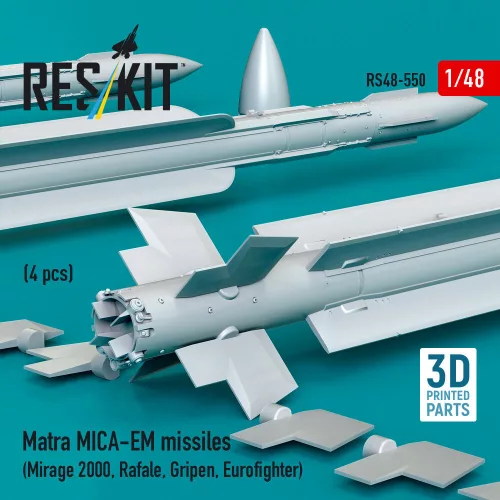 ResKit Models Matra MICA-EM missiles (4 pcs) (Mirage 2000, Rafale, Gripen, Eurofighter) (3D Printed) - Matra MICA-EM – rakéták, 4 db