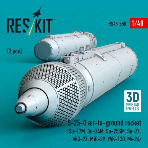ResKit Models S-25-O air-to-ground rocket (2 pcs) (Su-17M, Su-24M, Su-25SM, Su-27,MiG-27, MiG-29, YAK-130, Mi-24) (3D Printed) - rakéta, 2 db