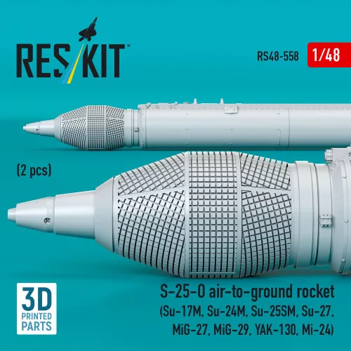 ResKit Models S-25-O air-to-ground rocket (2 pcs) (Su-17M, Su-24M, Su-25SM, Su-27,MiG-27, MiG-29, YAK-130, Mi-24) (3D Printed) - rakéta, 2 db