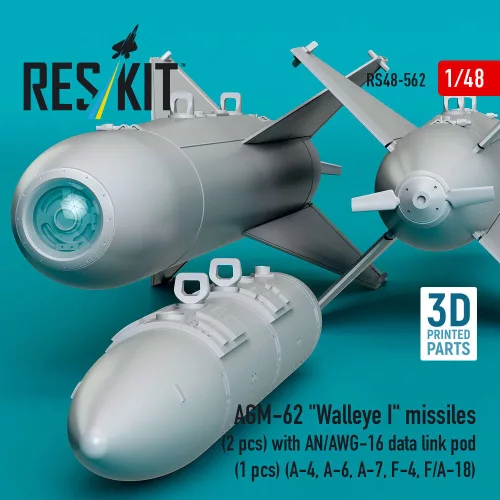 ResKit Models AGM-62 Walleye I missiles (2 pcs) with AN/AWG-16 data link pod (1 pcs) (A-4, A-6, A-7, F-4, F/A-18) (3D Printed) - AGM-62 Walleye I – rakéták, 2 db