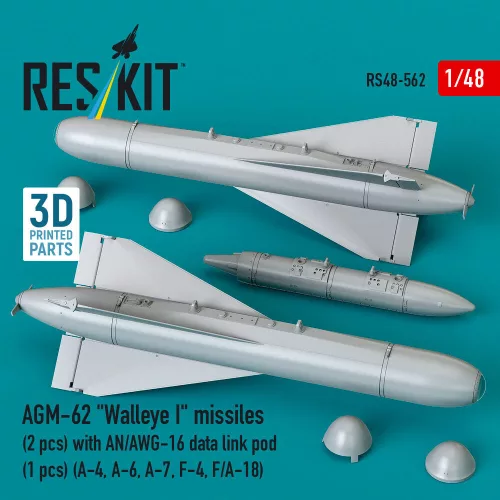 ResKit Models AGM-62 Walleye I missiles (2 pcs) with AN/AWG-16 data link pod (1 pcs) (A-4, A-6, A-7, F-4, F/A-18) (3D Printed) - AGM-62 Walleye I – rakéták, 2 db