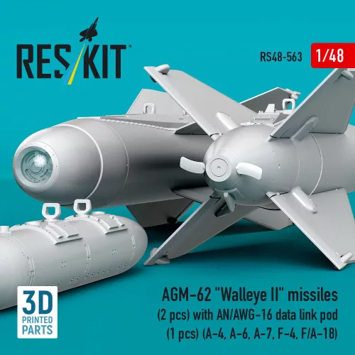 ResKit Models AGM-62 Walleye II missiles (2 pcs) with AN/AWG-16 data link pod (1 pcs) (A-4, A-6, A-7, F-4, F/A-18) (3D Printed) - AGM-62 Walleye II – rakéták, 2 db