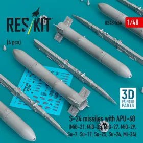   ResKit Models S-24 missiles with APU-68 (4 pcs) (MiG-21, MiG-23, MiG-27, MiG-29, Su-7, Su-17, Su-25, Su-24, Mi-24) (3D Printed) - S-24 – rakéták, 4 db