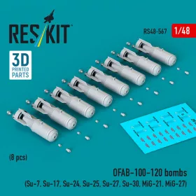   ResKit Models OFAB-100-120 bombs (8 pcs) (Su-7, Su-17, Su-24, Su-25, Su-27, Su-30, MiG-21, MiG-27) (3D Printed) - OFAB-100-120 – bombák, 8 db