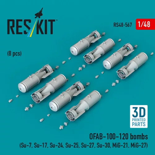 ResKit Models OFAB-100-120 bombs (8 pcs) (Su-7, Su-17, Su-24, Su-25, Su-27, Su-30, MiG-21, MiG-27) (3D Printed) - OFAB-100-120 – bombák, 8 db