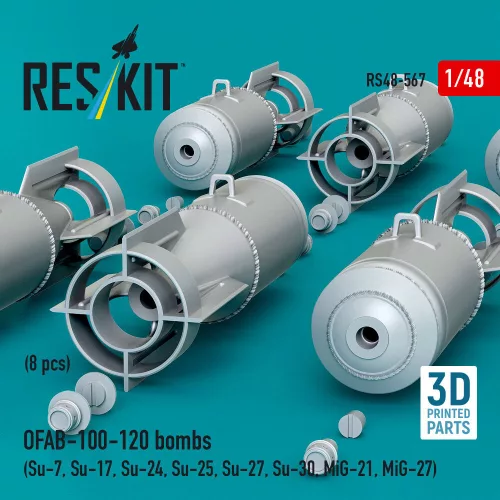 ResKit Models OFAB-100-120 bombs (8 pcs) (Su-7, Su-17, Su-24, Su-25, Su-27, Su-30, MiG-21, MiG-27) (3D Printed) - OFAB-100-120 – bombák, 8 db