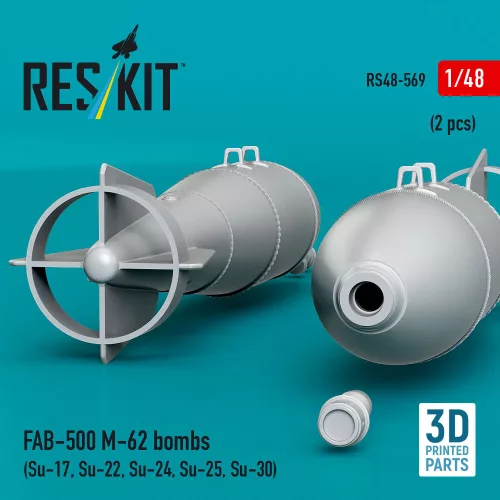 ResKit Models FAB-500 M-62 bombs (2 pcs) (Su-17, Su-22, Su-24, Su-25, Su-30) (3D Printed) - bombák, 2 db