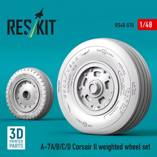 ResKit Models A-7A/B/C/D Corsair II weighted wheel set (3D Printed) - terhelt állapotú kerékkészlet