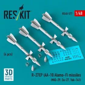   ResKit Models R-27EP (AA-10 Alamo-F) missiles (4 pcs) (MiG-29, Su-27, Yak-141) (3D Printed) - R-27EP (AA-10 Alamo-F) – rakéták, 4 db