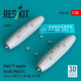   ResKit Models Mark 77 napalm bombs Mod.4/5 (2pcs) (A-4, A-26K, F-4, AV-8B, F/A-18) (3D Printed) - Mark 77 napalm – bombák, 2 db