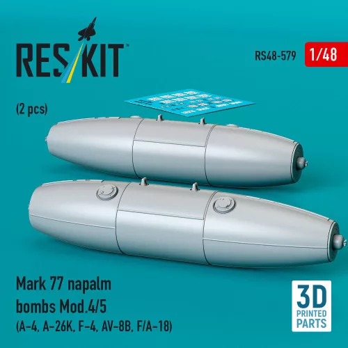 ResKit Models Mark 77 napalm bombs Mod.4/5 (2pcs) (A-4, A-26K, F-4, AV-8B, F/A-18) (3D Printed) - Mark 77 napalm – bombák, 2 db