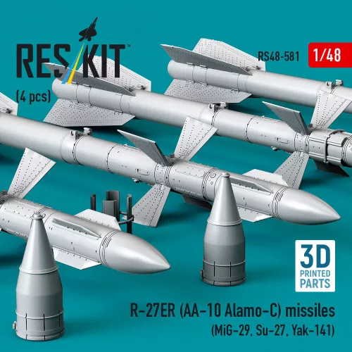 ResKit Models R-27ER (AA-10 Alamo-C) missiles (4 pcs) (MiG-29, Su-27, Yak-141) (3D Printed) - R-27ER (AA-10 Alamo-C) – rakéták, 4 db