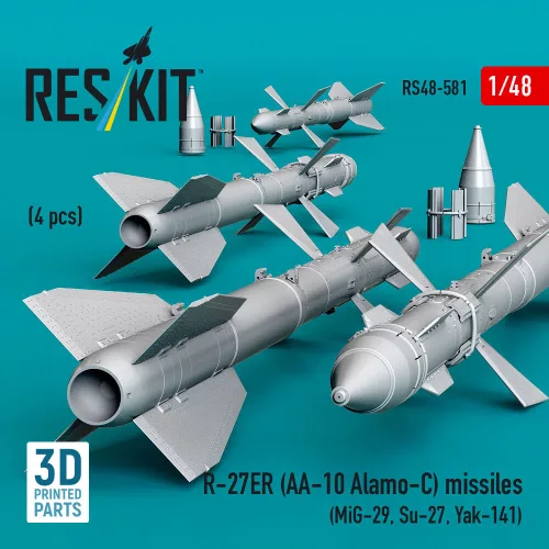 ResKit Models R-27ER (AA-10 Alamo-C) missiles (4 pcs) (MiG-29, Su-27, Yak-141) (3D Printed) - R-27ER (AA-10 Alamo-C) – rakéták, 4 db