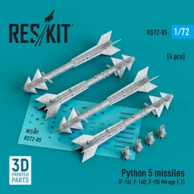   ResKit Models Python 5 missiles (4 pcs) (F-16I, F-16D, F-15I, Mirage F.1) (3D Printed) - Python 5 – rakéták, 4 db