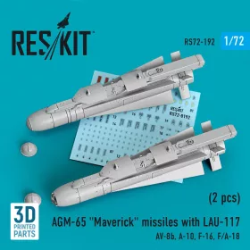   ResKit Models AGM-65 Maverick missiles with LAU-117 (2 pcs) (AV-8B, A-10, F-16, F/A-18) (3D Printed) - AGM-65 Maverick – rakéták, 2 db