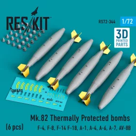   ResKit Models Mk.82 thermally protected bombs (6 pcs) (F-4, F-8, F-14 F-18, A-1, A-4, A-6, A-7, AV-8B) (3D Printed) - Mk.82 – hővédett bombák, 6 db