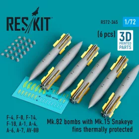   ResKit Models Mk.82 bombs with Mk.15 Snakeye fins thermally protected (6 pcs) (F-4, F-8, F-14 F-18, A-1, A-4, A-6, A-7, AV-8B) (3D Printed) - Mk.82 – bombák, 6 db