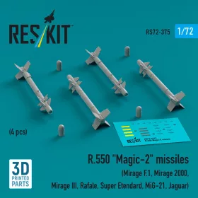   ResKit Models R.550 Magic-2 missiles (4 pcs) (Mirage F.1, Mirage 2000, Mirage III, Rafale, Super Etendard, MiG-21, Jaguar) (3D Printed) - R.550 Magic-2 – rakéták, 4 db