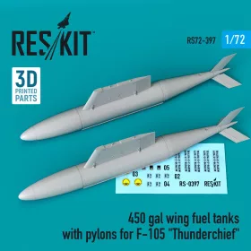   ResKit Models 450 gal wing fuel tanks with pylons for F-105 Thunderchief (2 pcs) - F-105 Thunderchief – 450 gallonos szárny alatti üzemanyag-póttartályok pilonokkal, 2 db