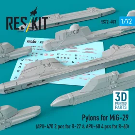   ResKit Models MiG-29 – APU-470 pilonok R-27 rakétákhoz, 2 db + APU-60 pilonok R-60 rakétákhoz, 4 db