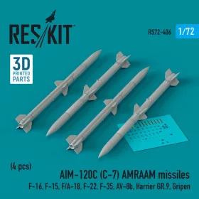   ResKit Models AIM-120C (C-7) AMRAAM missiles (4 pcs) (F-16, F-15, F/A-18, F-22, F-35, AV-8b, Harrier GR.9, Gripen) (3D Printed) - AIM-120C (C-7) AMRAAM – rakéták, 4 db