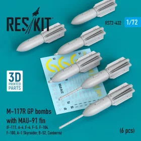   ResKit Models M-117R GP bombs with MAU-91 fin (6 pcs) (F-105, F-111, A-4 ,F-4, F-5, F-104, F-100, A-1 Skyraider, B-52, Canberra) (3D Printed) - bombák, 6 db