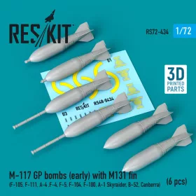   ResKit Models M-117 GP bombs (early) with M131 fin (6 pcs) (F-105, F-111, A-4 ,F-4, F-5, F-104, F-100, A-1 Skyraider, B-52, Canberra) (3D Printed) - M-117 GP – bombák, 6 db