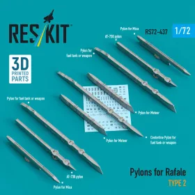   ResKit Models Pylons for Rafale type 2 (3D Printed) - Rafale – fegyverfelfüggesztő pilonok, 2. típus