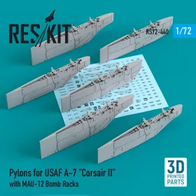   ResKit Models Pylons for USAF A-7 Corsair II with MAU-12 Bomb Racks (3D Printed) - Amerikai Légierő A-7 Corsair II – fegyverfelfüggesztő pilonok MAU-12 bombafelfüggesztőkkel