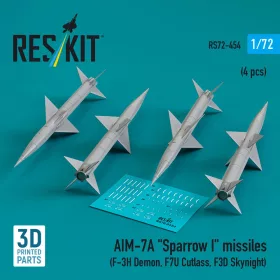   ResKit Models AIM-7A Sparrow I missiles (4 pcs) (F-3H Demon, F7U Cutlass, F3D Skynight) (3D Printed) - AIM-7A Sparrow I – rakéták, 4 db
