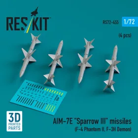   ResKit Models AIM-7E Sparrow III missiles (4 pcs) (F-4 Phantom II, F-3H Demon) (3D Printed) - rakéták, 4 db
