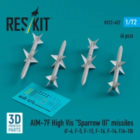   ResKit Models AIM-7F High Vis Sparrow III missiles (4 pcs) (F-4, F-5, F-15, F-16, F-14, F/A-18) (3D Printed) - AIM-7F High Vis Sparrow III – rakéták, 4 db