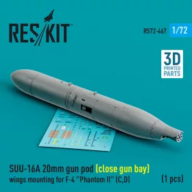   ResKit Models SUU-16A 20mm gun pod (close gun bay) wings mounting for F-4 Phantom II (C,D) (1 pcs) (3D Printed) - gépágyúkonténer, 1 db