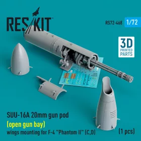   ResKit Models SUU-16A 20mm gun pod (open gun bay) wings mounting for F-4 Phantom II (C,D) (1 pcs) (3D Printed) - gépágyúkonténer, 1 db