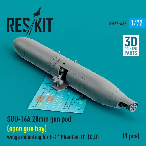 ResKit Models SUU-16A 20mm gun pod (open gun bay) wings mounting for F-4 Phantom II (C,D) (1 pcs) (3D Printed) - gépágyúkonténer, 1 db