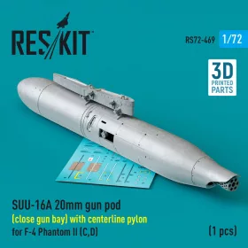   ResKit Models SUU-16A 20mm gun pod (close gun bay) with centerline pylon for F-4 Phantom II (C,D) (1 pcs) (3D Printed) - gépágyúkonténer, 1 db