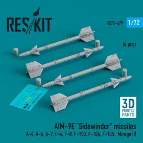   ResKit Models AIM-9E Sidewinder missiles (4 pcs) (A-4, A-6, A-7, F-4, F-8, F-100, F-104, F-105, Mirage III) (3D Printed) - AIM-9E Sidewinder – rakéták, 4 db