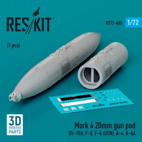   ResKit Models Mark 4 20mm gun pod (1 pcs) (OV-10A, F-8, F-4 (USN), A-4, A-6A) (3D Printed) - gépágyúkonténer, 1 db