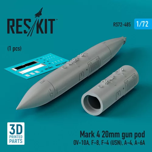 ResKit Models Mark 4 20mm gun pod (1 pcs) (OV-10A, F-8, F-4 (USN), A-4, A-6A) (3D Printed) - gépágyúkonténer, 1 db