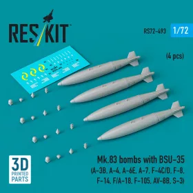   ResKit Models Mk.83 bombs with BSU-35 (4 pcs) (A-3B, A-4, A-6E, A-7, F-4C/D, F-8, F-14, F/A-18, F-105, AV-8B, S-3) (3D printed) - Mk.83 – bombák, 4 db