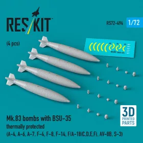   ResKit Models Mk.83 bombs with BSU-35 thermally protected (4 pcs) (A-4, A-6, A-7, F-4, F-8, F-14, F/A-18(C,D,E,F), AV-8B, S-3) (3D printed) - Mk.83 – bombák, 4 db