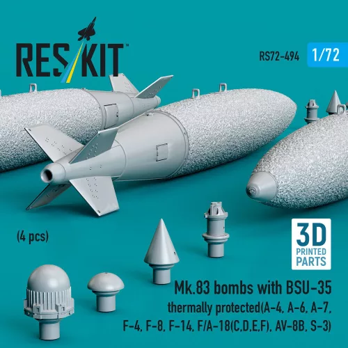 ResKit Models Mk.83 bombs with BSU-35 thermally protected (4 pcs) (A-4, A-6, A-7, F-4, F-8, F-14, F/A-18(C,D,E,F), AV-8B, S-3) (3D printed) - Mk.83 – bombák, 4 db