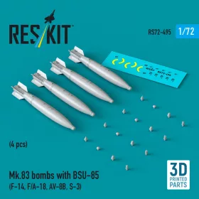   ResKit Models Mk.83 bombs with BSU-85 (4 pcs) (F-14, F/A-18, AV-8B, S-3) (3D printed) - Mk.83 – bombák, 4 db