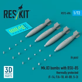   ResKit Models Mk.83 bombs with BSU-85 thermally protected (4 pcs) (F-14, F/A-18, AV-8B, S-3) (3D printed) - Mk.83 – bombák, 4 db