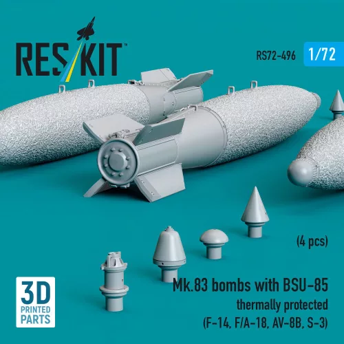 ResKit Models Mk.83 bombs with BSU-85 thermally protected (4 pcs) (F-14, F/A-18, AV-8B, S-3) (3D printed) - Mk.83 – bombák, 4 db
